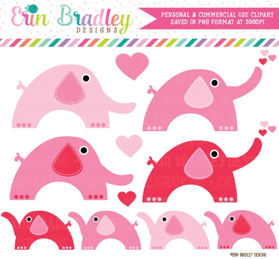 Pink Elephants Clipart, Valentines Day Clip Art, Love Elephants Clip Art Graphics, Holiday Clipart Il_570xn