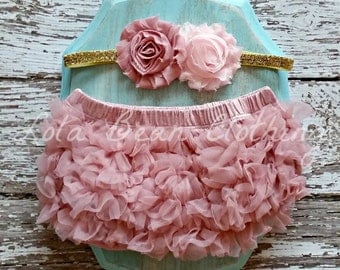 Dusty Rose Baby Bloomers Light Pink Headband Set Take Home Outfit Newborn Photography Prop