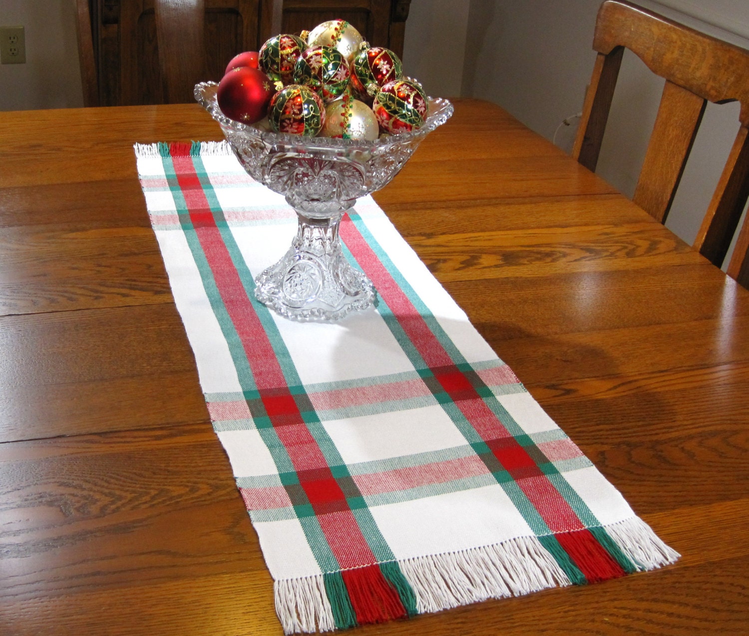 Christmas Plaid Table Runner Handwoven Table Runner Christmas