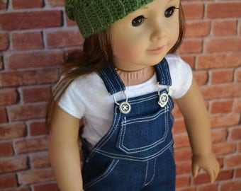18 inch Doll Clothes - Dark Wash Overall Blue Jean with real pockets - Country Style - boy or girl dolls - fit American Girl - MADE TO ORDER
