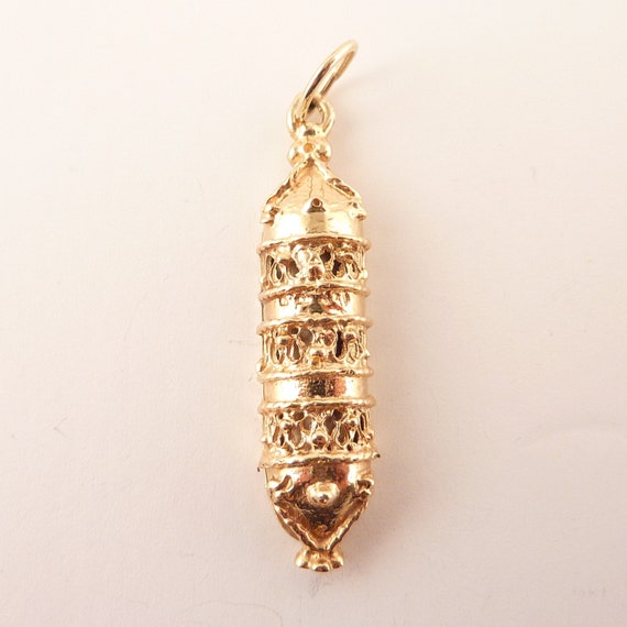 Vintage 14K Gold Filigree Jewish Mezuzah Charm with Prayer