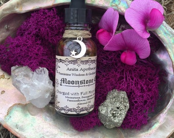 Moonstone Oil-Feminine Wisdom and Goddess Energy-Witchcrafted, witch, pagan, ritual oil, witch oil, altar full moon, Moon Goddess Oil Magick
