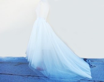 WEDDING SKIRT /Robe de mariée / with TRAIN High-Low Assymetrical White Tulle Custom with Satin Lining Bridal Separates
