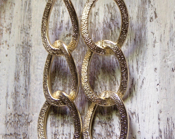 Gold Link Earrings Gold Chain Links Textured Earrings Large Link Long Earrings Boho Hipster Trendy Fashion Statement Chunky Earrings