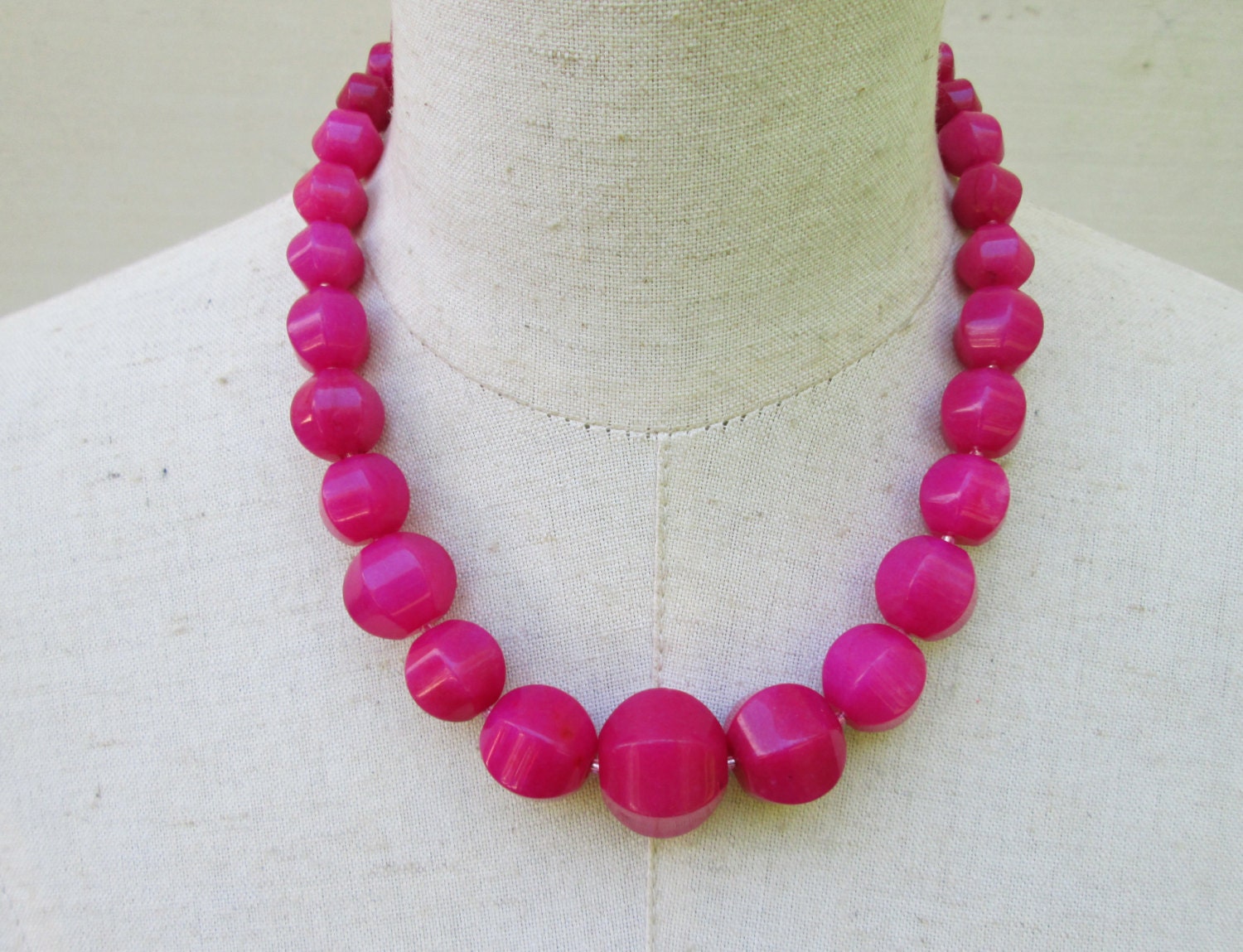 Chunky Hot Pink Magenta Necklace Beaded Statement Necklace