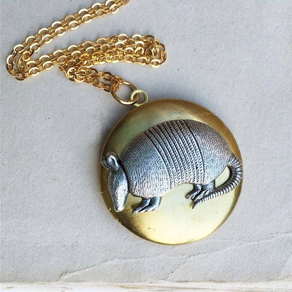 Items similar to Armadillo Locket Necklace, Silver Armadillo Pendant
