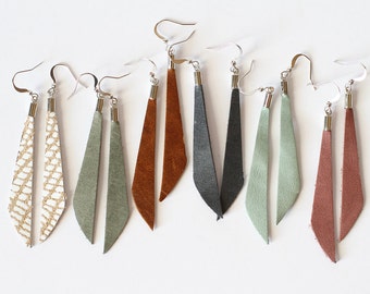 Leather Dangle Earring - Dangle Earring - Leather Earring - Slender Earring - Minimal Earring - Light Weight Earring - Long Earring