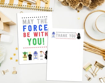 Star Wars Thank You Cards. Star Wars Birthday Cards. Star Wars 4x6 Thank You. Star Wars Party. R2D2 Thank You. May the force be with you.