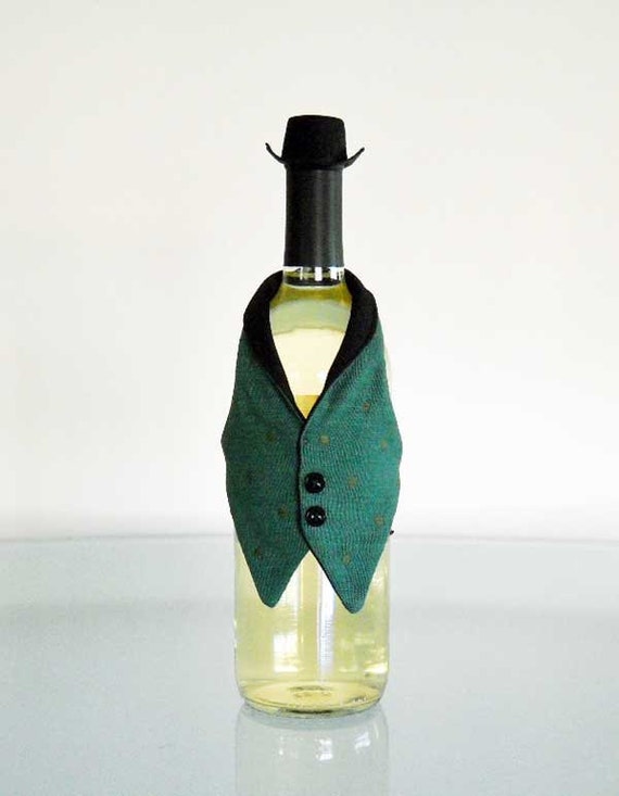 Tuxedo Wine Bottle Clothes Mulberry Bottle Cover by KMSORIGINAL