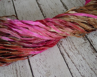 New - Hand Dyed ribbon BRONZED ROUGE glitters, 5 yards