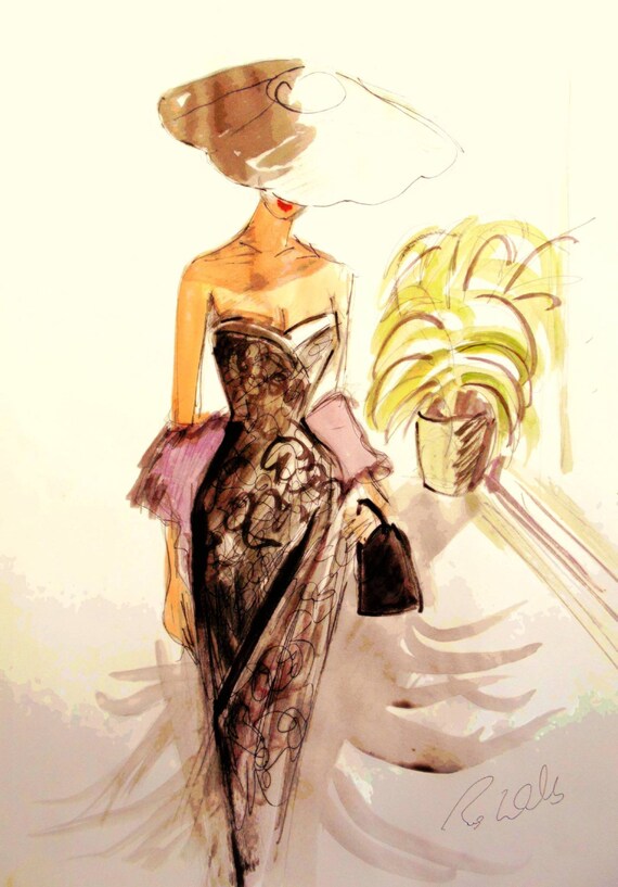 Fashion illustration. Christian Dior 1950's by Ros Webb.