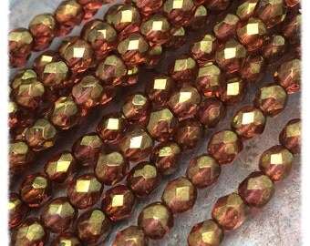Sparkling Rose Gold Fire polished 5mm Czech Glass Beads
