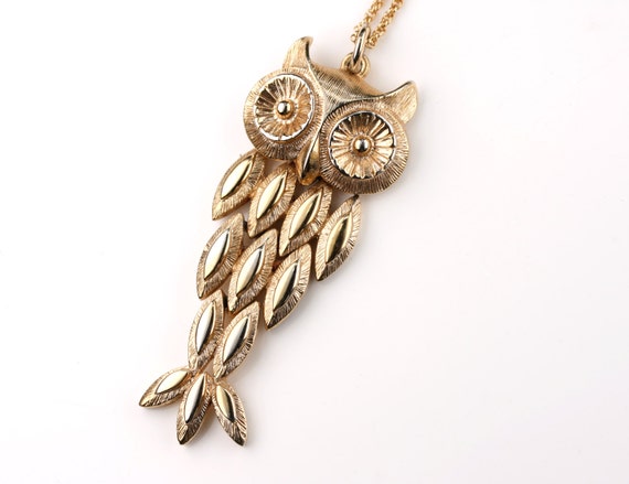 Movable Gold Owl Pendant Vintage Owl Necklace By Freshyfig On Etsy 9884