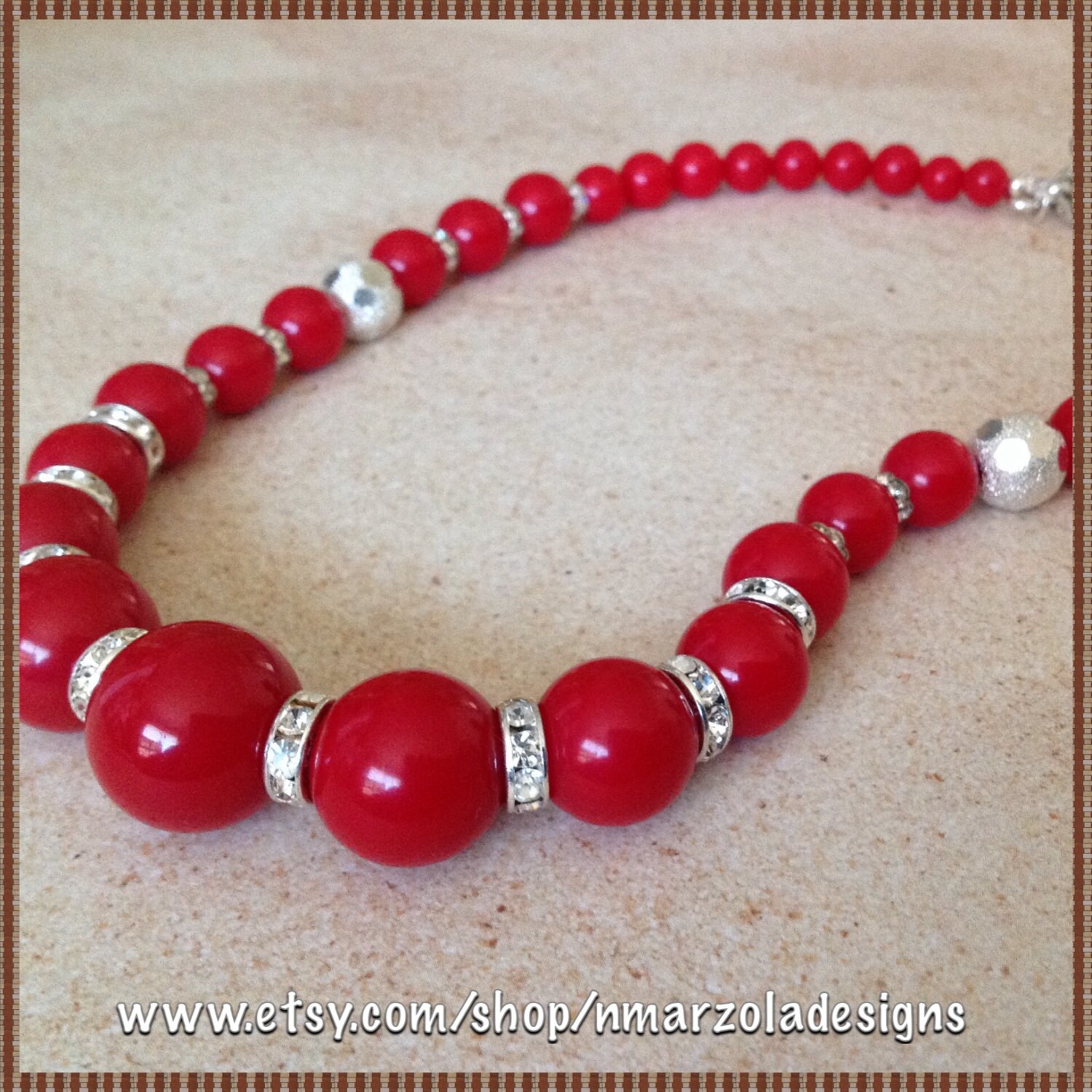 Genuine Lucite Red Necklace Red Lucite and Rhinestones
