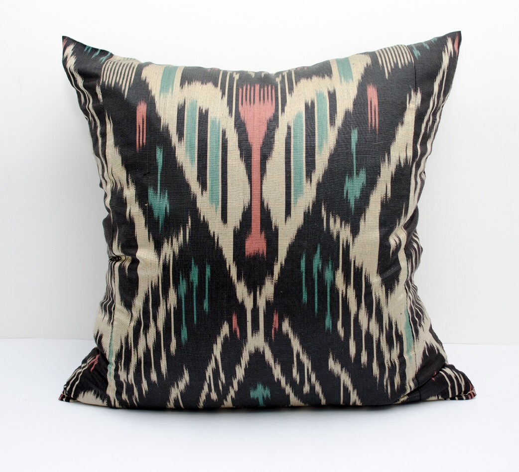 20x20 black teal cream ikat pillow cover cushion case black