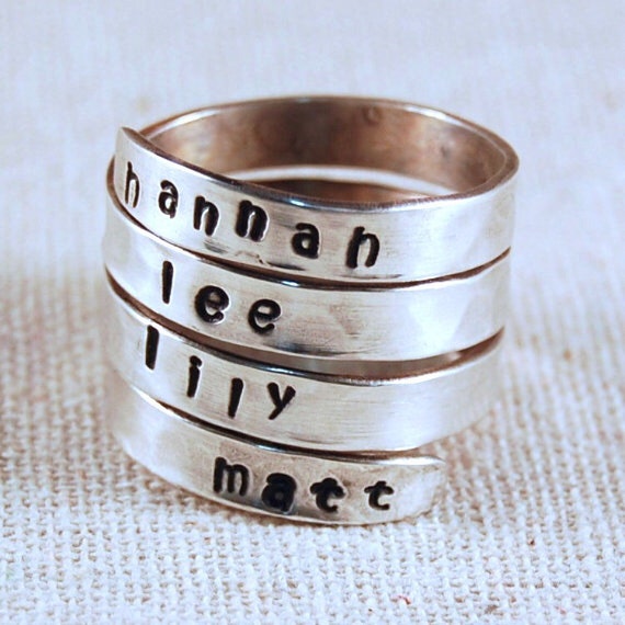 Mothers Ring for 4 Names Hand Stamped Ring Personalized Name