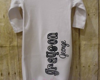 Baby Boy Overlap Shoulder Gown With Khaki Gingham Tab main image 0
