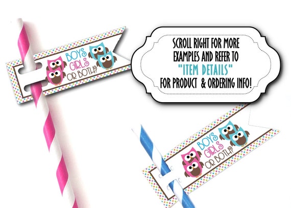 TWINS, 12 Flags for Straws, Sucker or Lollipop Sticks, Cake Pop Sticks, Baby Gender Reveal Party, Baby Shower, Pink & Blue Owls Il_570xn