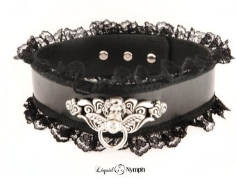 BDSM Elegant Lace Collar Cupids Intended Fetish Leather Bondage Choker Snaps / Locking Day BDSM Kitten Play DDLG Collar Valentine's day Gift