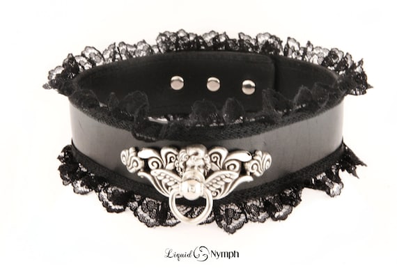 BDSM Elegant Lace Collar Cupids Intended Fetish Leather Bondage Choker Snaps / Locking Day BDSM Kitten Play DDLG Collar Valentine's day Gift by LiquidNymph steampunk buy now online