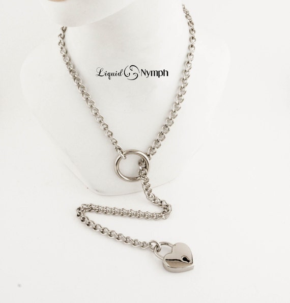 Choke Chain Interlink Heart Lock Day Collar Bondage Choker