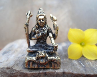 Brass Shiva Statue Tiny Brass Deity Shiva Statuette Portable Altar Hindu Statue Hindu God Pocket Deity Statue Meditation