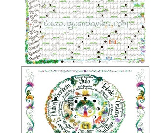 2017 Lunar Moon Calendar plus Wheel Of The Year Pagan poster set, wall chart