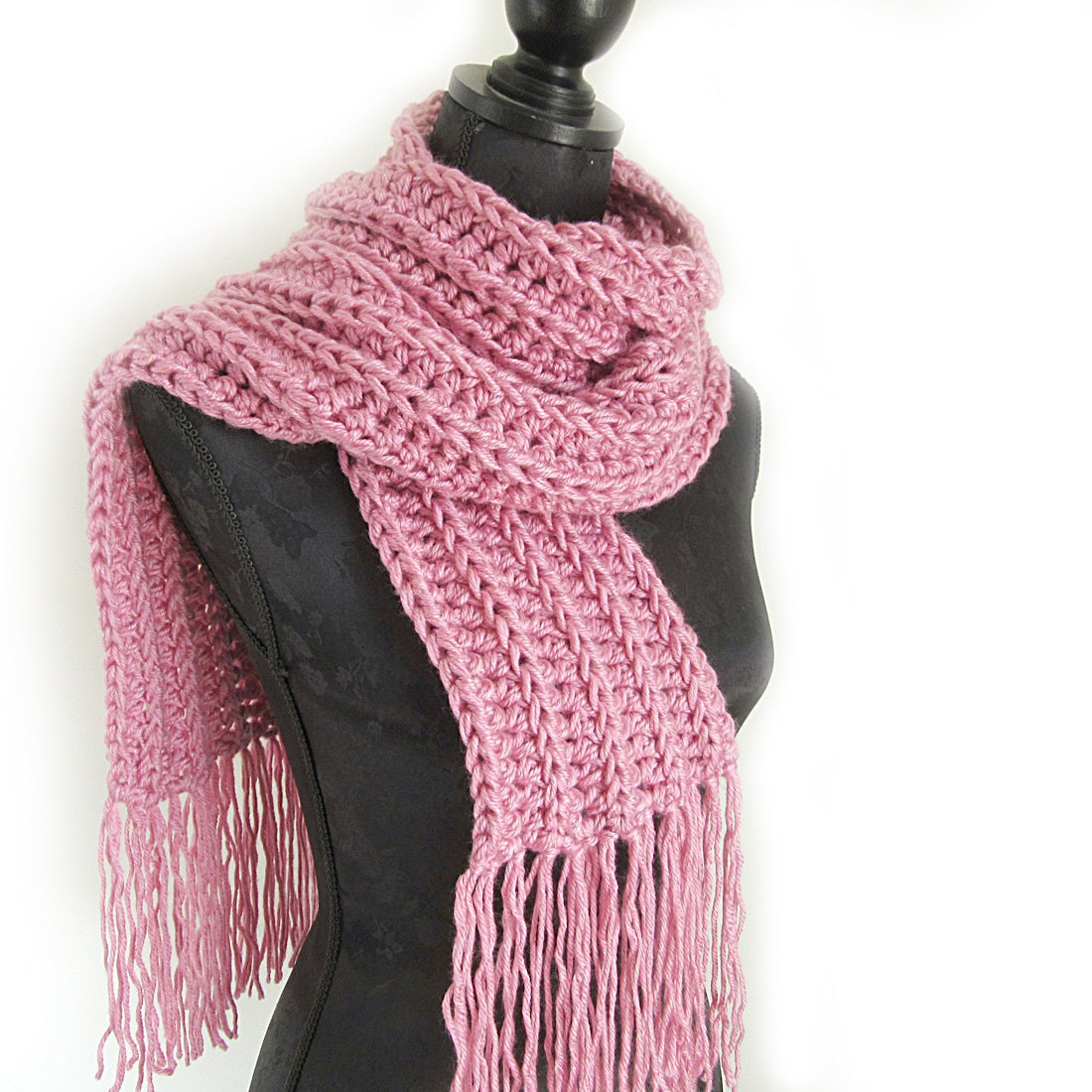 Pink Crochet Scarf Pink Knit Scarves with Fringe by SesenArts