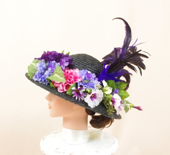 Minnie Pearl Hat Floral Hat Straw Hat Sun Hat by SeasonalAccent