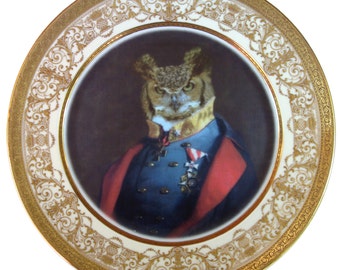 Captain Strigiformes Portrait - Altered Antique Plate 11"