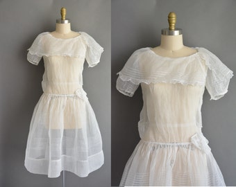 vintage 1920s dress / 20s white organdy pintuck vintage dress
