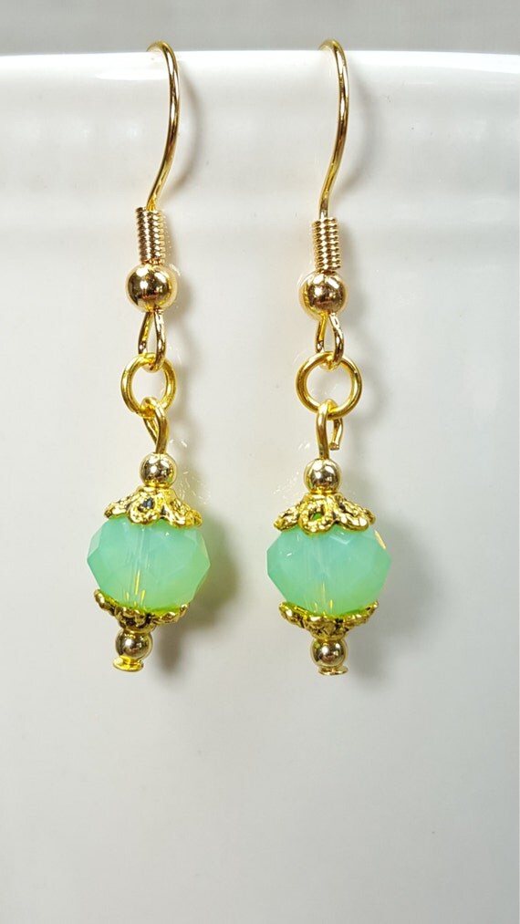 Mint Green and Gold Dangle Earrings by SassyHatCF on Etsy