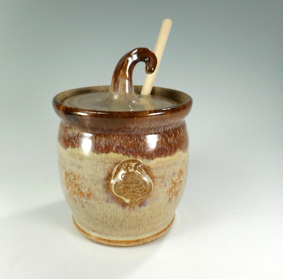 Ceramic honey dipper pot pottery honey jar stoneware honey