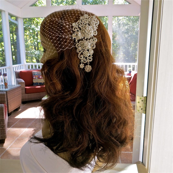 Bridal Birdcage Veil Art Deco Veil Great Gatsby Veil by ctroum