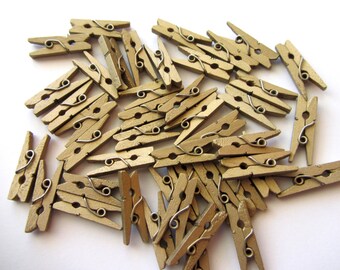 25 Mini Wood Clothespins Gold Mini Clothespin Mini Clothes Pins Wooden Mini Clothespins Small Gold Pegs