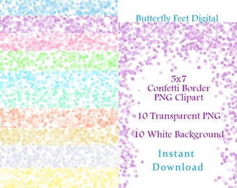 Printable Confetti Borders, Digital PNG Clip Art, Confetti Sprinkles Clipart, Photo Overlay, 5x7, Instant Download