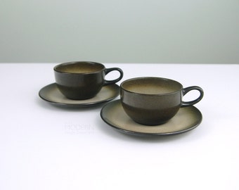 Vintage Set of 2 Heath Ceramics Sand and Sea Coupe Cups and Saucers