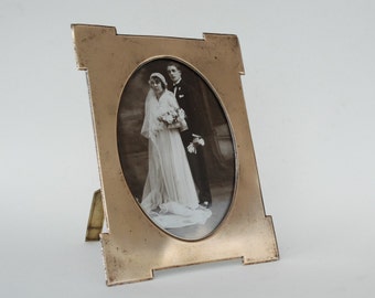 Brass Photo Frame, Art Deco rustic metal photo holder, French antiques.