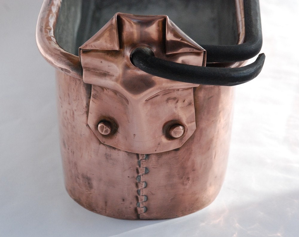 Copper fish kettle poacher French antiques Rustic kitchen
