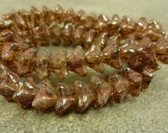 Amber Picasso Czech Pressed Glass 6x9mm Bell flower Beads 25pc