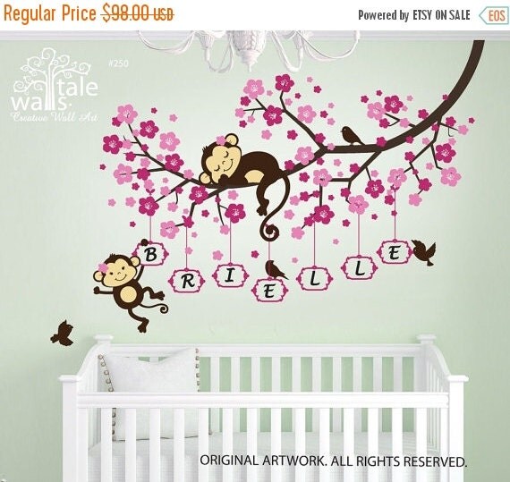 Cherry Blossom tree branch wall decal with cute by wallstaledecor