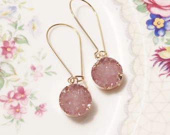 Gift Druzy drop earrings Druzy earrings Pink druzy earrings Druzy dangle earrings Gold druzy earrings Bridesmaid earrings Bridal earrings