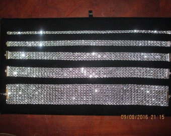 Genuine Crystal Rhinestones Choker Necklace Ribbon, Sparkly Rhinestones trim, Wide Trendy, CELEBRITY INSPIRED