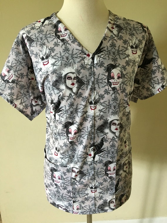 disney villians charming medical scrub jacket or scrub top