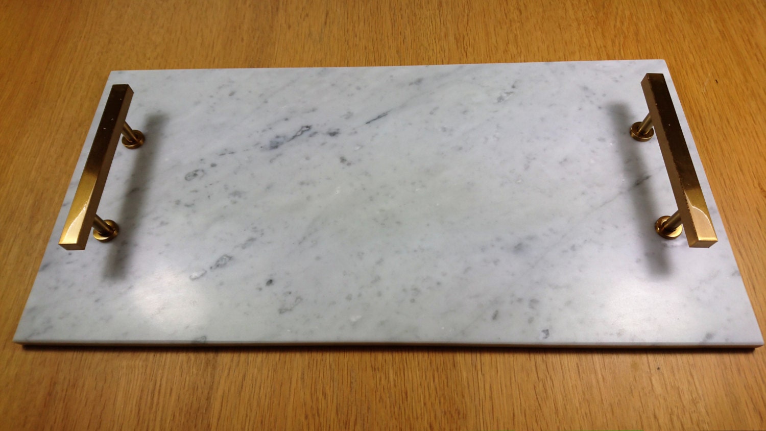 Marble tray Carrara Large with handles 45.5cm x 22.5cm x
