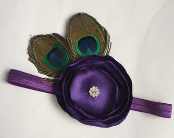 Plum Purple Peacock girls headband, peacock wedding, peacock costume, peacock feather girls headband