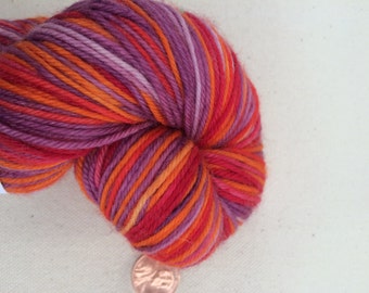 Red, Orange and Purple Self Striping Sock Yarn Superwash Merino Sport Weight