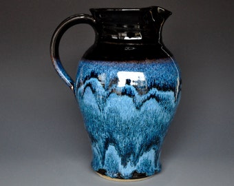 Blue Pottery Pitcher Ceramic Pitcher Stoneware Pitcher Handmade Pitcher Vermont Jug A