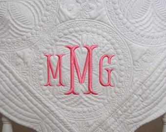 New Baby Gift - Monogram Baby Quilt - Baby Quilt - Baptism Gift - Monogram or Full Name - 36 x 46 Inches - Nursery Decor