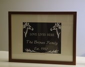 Horse Themed Custom Family Name Framed Print with Chalkboard Black Background and Wedding Date